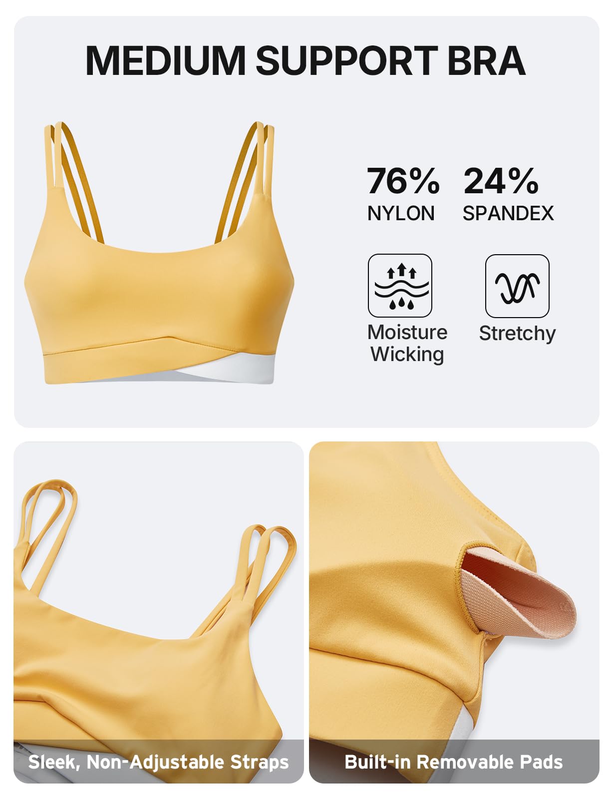 K-Swiss CICLO Fiber Sports Bras for Women - Scoop Neck Thin Straps Padded Yoga Bras Medium Support Workout Gym Tops - Image 5