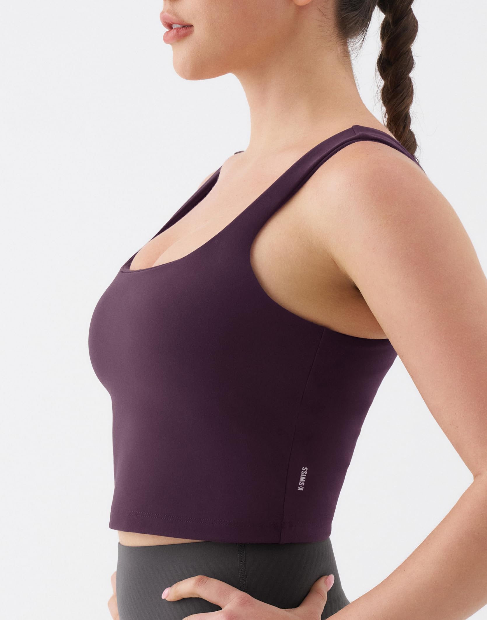 K-Swiss Crop Tank Tops for Women - Square Neck Longline Sports Bras Padded - Image 3
