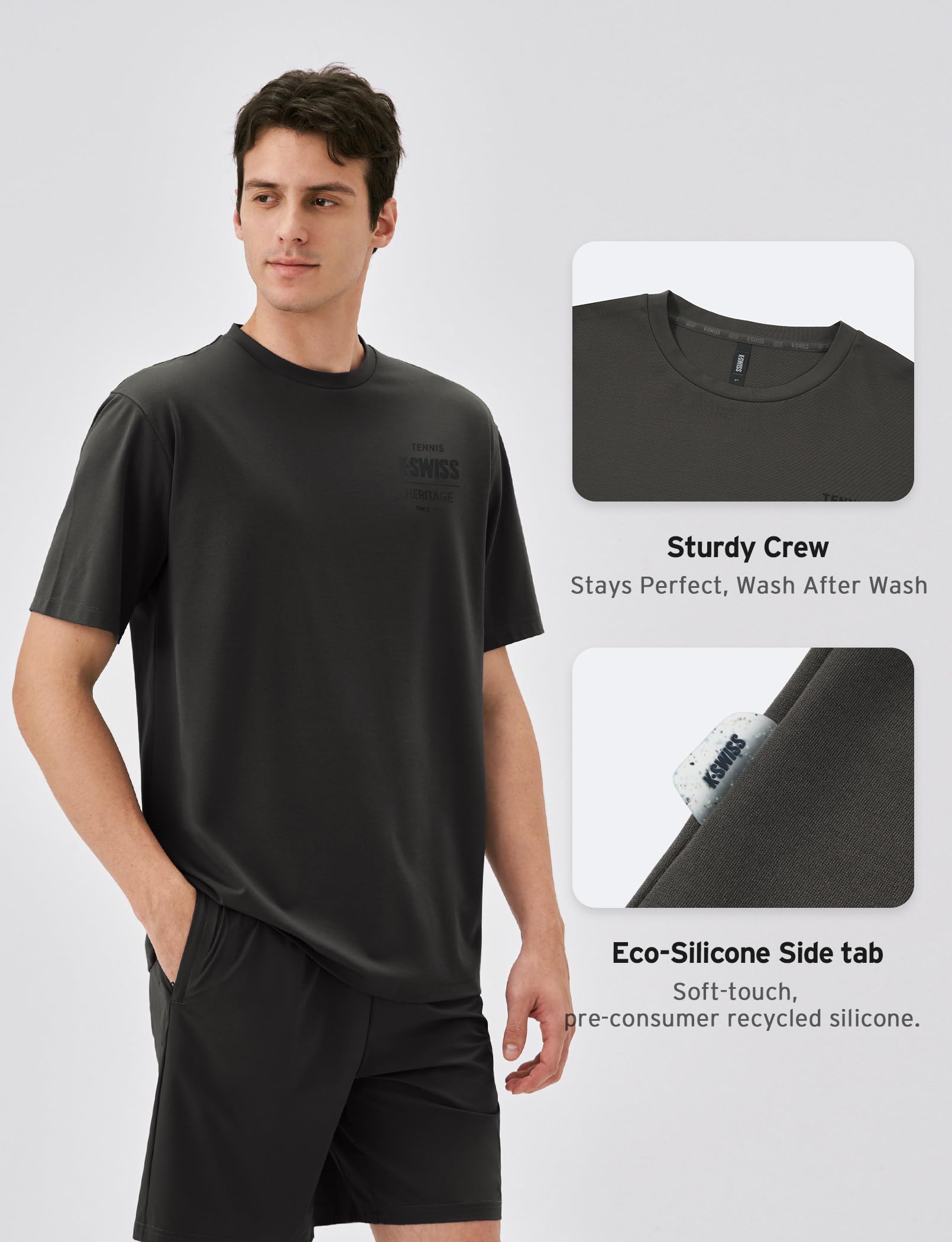 K-Swiss Heritage Men's Silky Tech T-Shirt, Soft Crewneck T-Shirts with Eco-Embossed Graphic for Sport Work Casual - Image 6