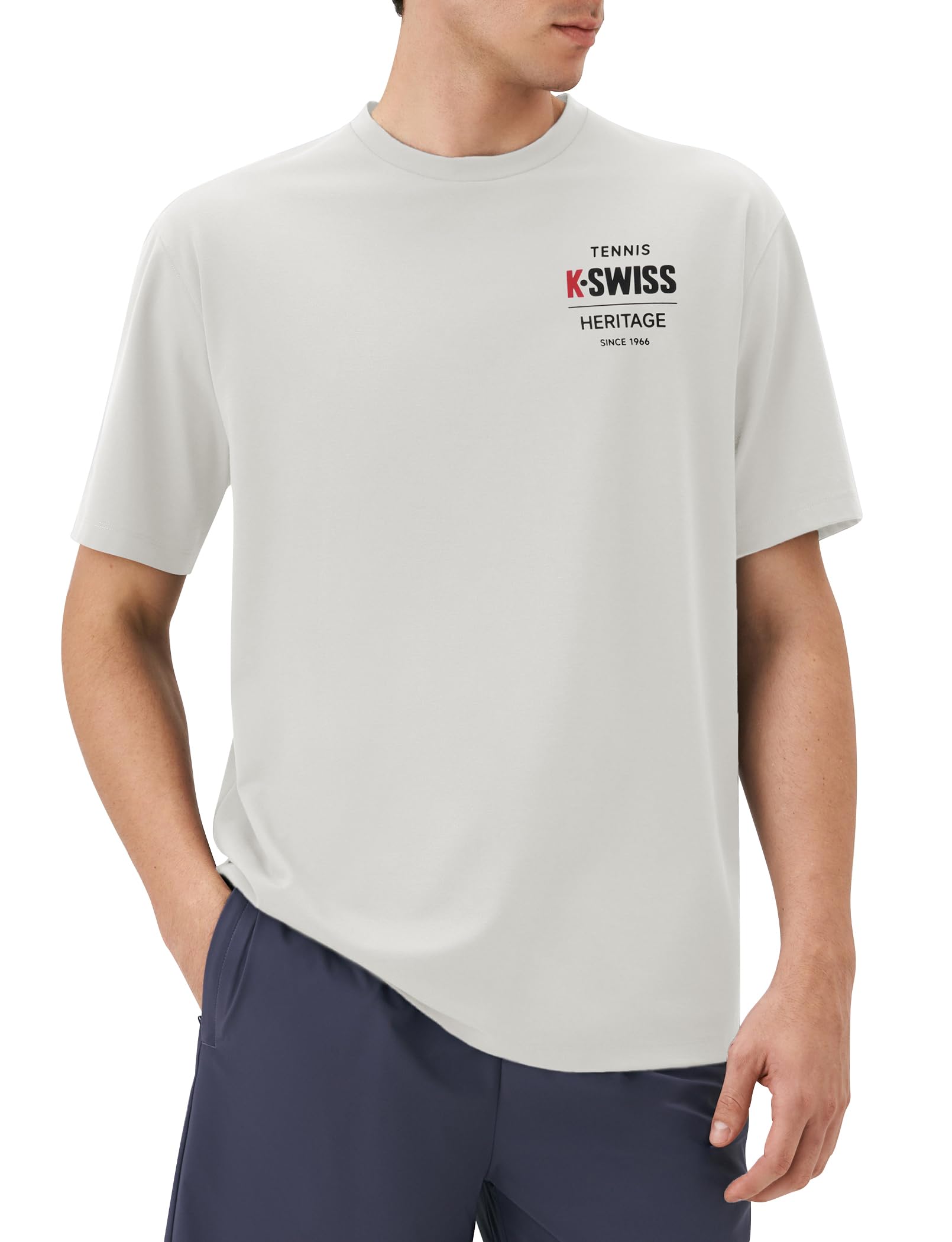K-Swiss Heritage Men's Silky Tech T-Shirt, Soft Crewneck T-Shirts with Eco-Embossed Graphic for Sport Work Casual