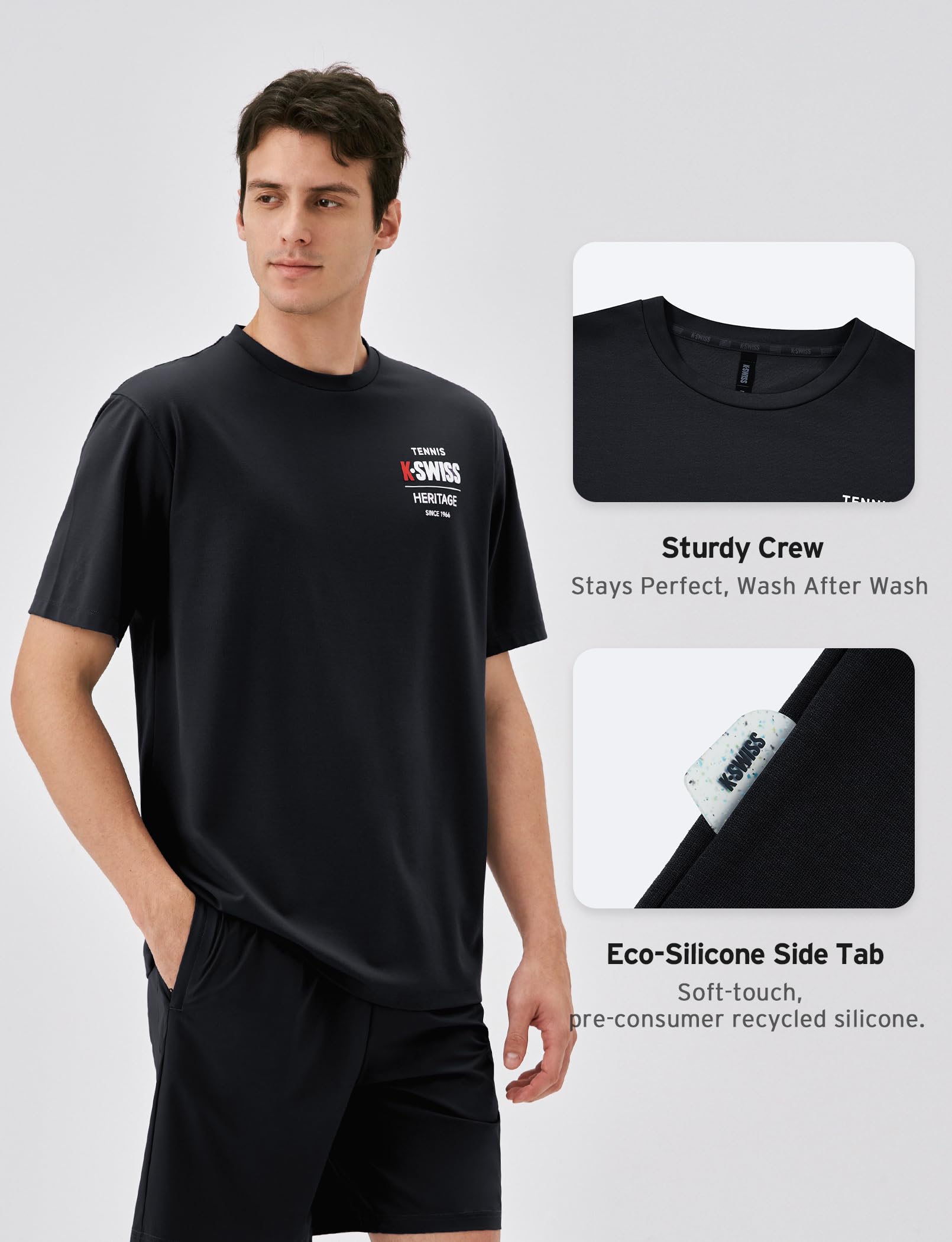 K-Swiss Heritage Men's Silky Tech T-Shirt, Soft Crewneck T-Shirts with Eco-Embossed Graphic for Sport Work Casual - Image 5