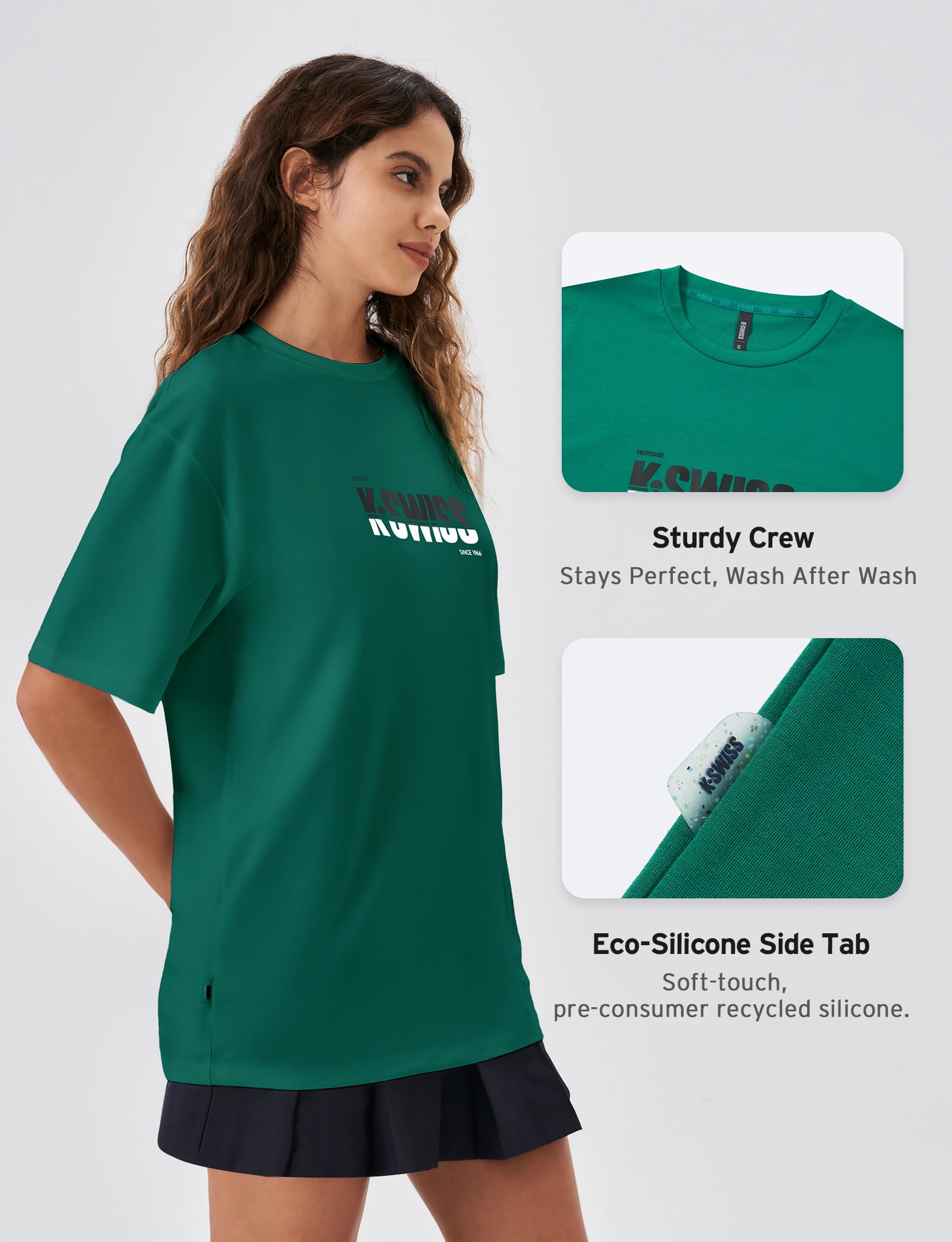 K-Swiss Heritage Women's Oversized T-Shirt, Silky Soft Crewneck T-Shirts with Eco-Embossed Graphic for Casual Lounge - Image 6
