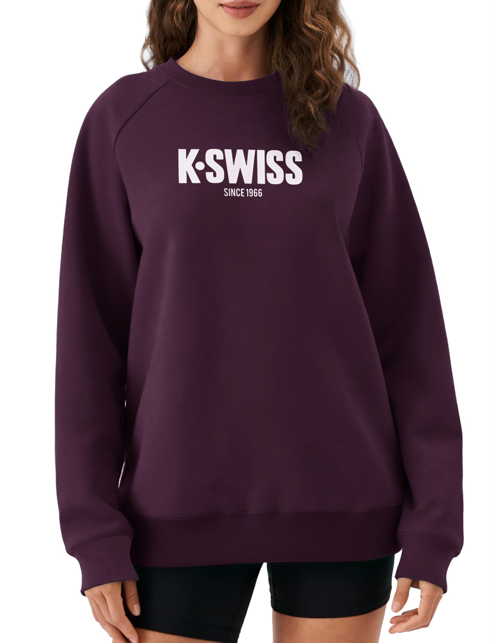 K-Swiss Heritage Women's Sweatshirts - Oversized Crewneck Pullover Casual Long Sleeve Fall Winter Tops