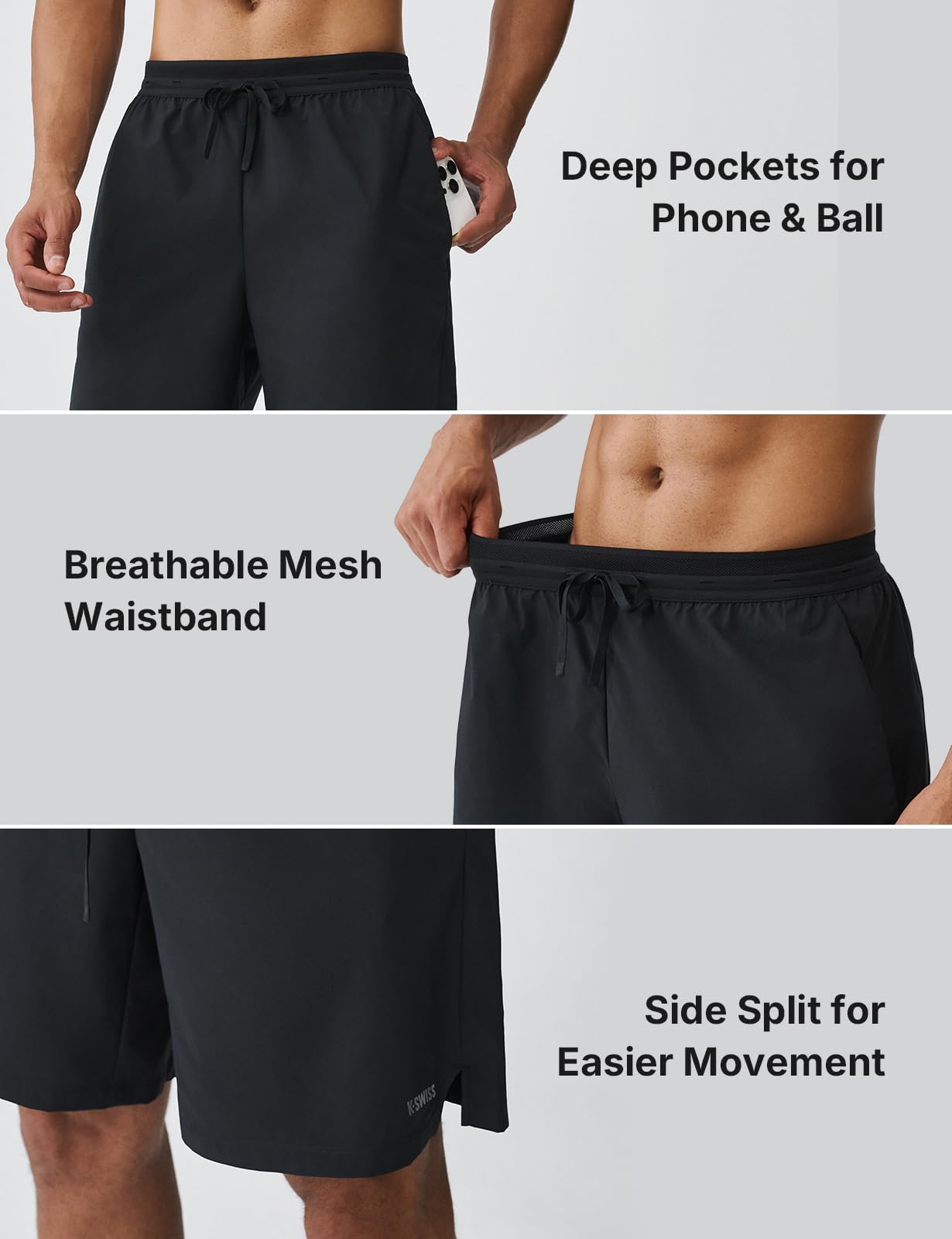K-Swiss Men's Athletic Workout Shorts with Pockets - Lightweight Breathable Tennis Running Gym Training Shorts - Image 6