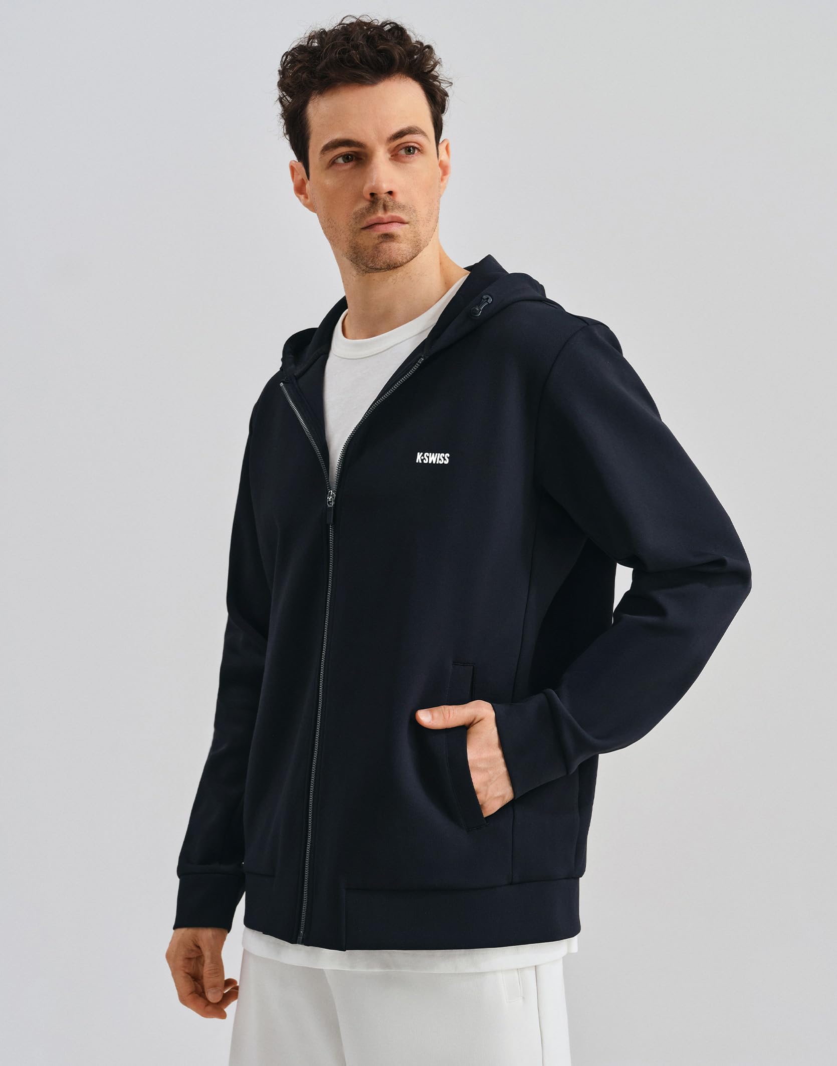 K-Swiss Men's Full Zip Hoodie - Drawstring Hoodies Pullover Sweatshirts Casual Loose Fit - Image 2