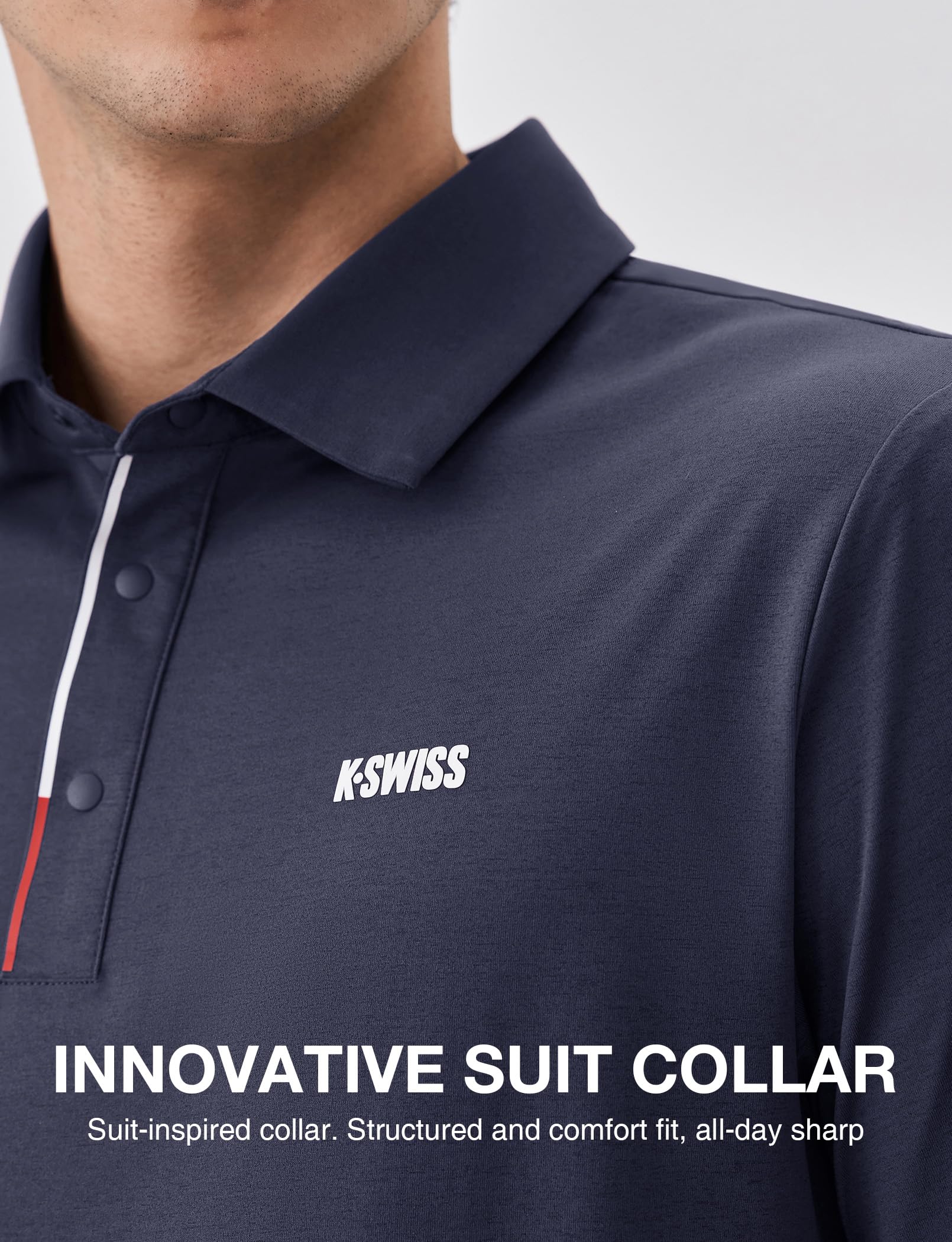 K-Swiss Men's Heritage Suit Collar Polo, Golf Polo Shirts for Men, Casual Short Sleeve Dress Shirt for Work Business - Image 4