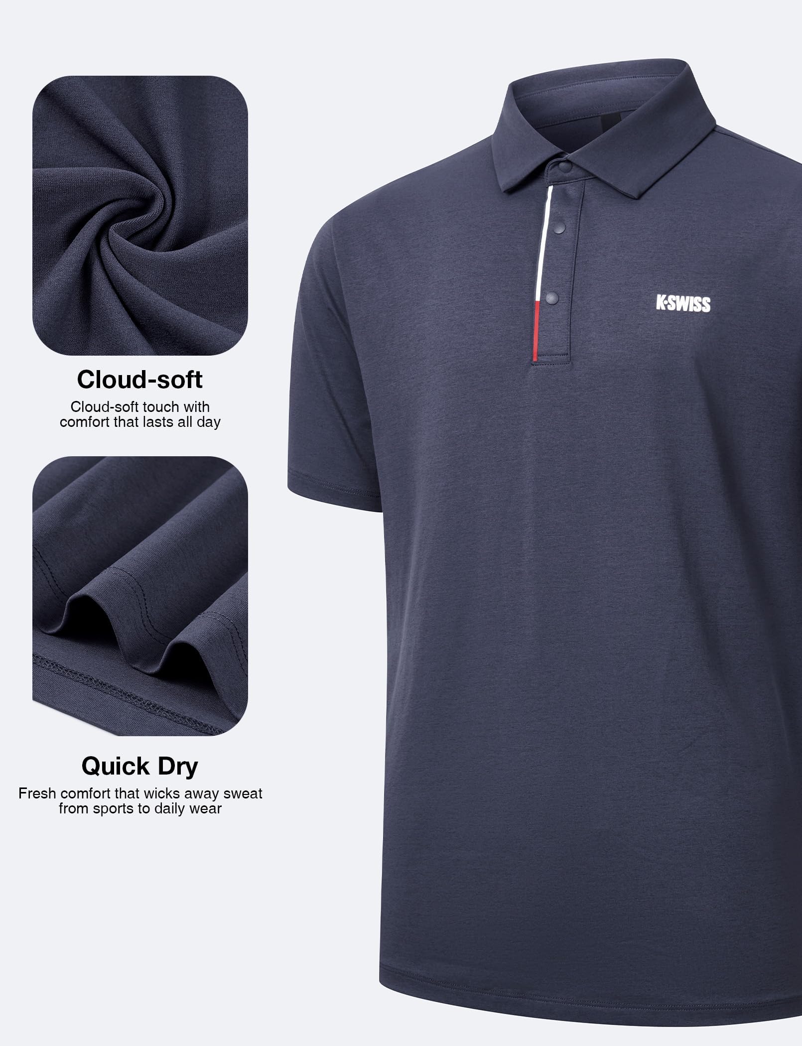 K-Swiss Men's Heritage Suit Collar Polo, Golf Polo Shirts for Men, Casual Short Sleeve Dress Shirt for Work Business - Image 6