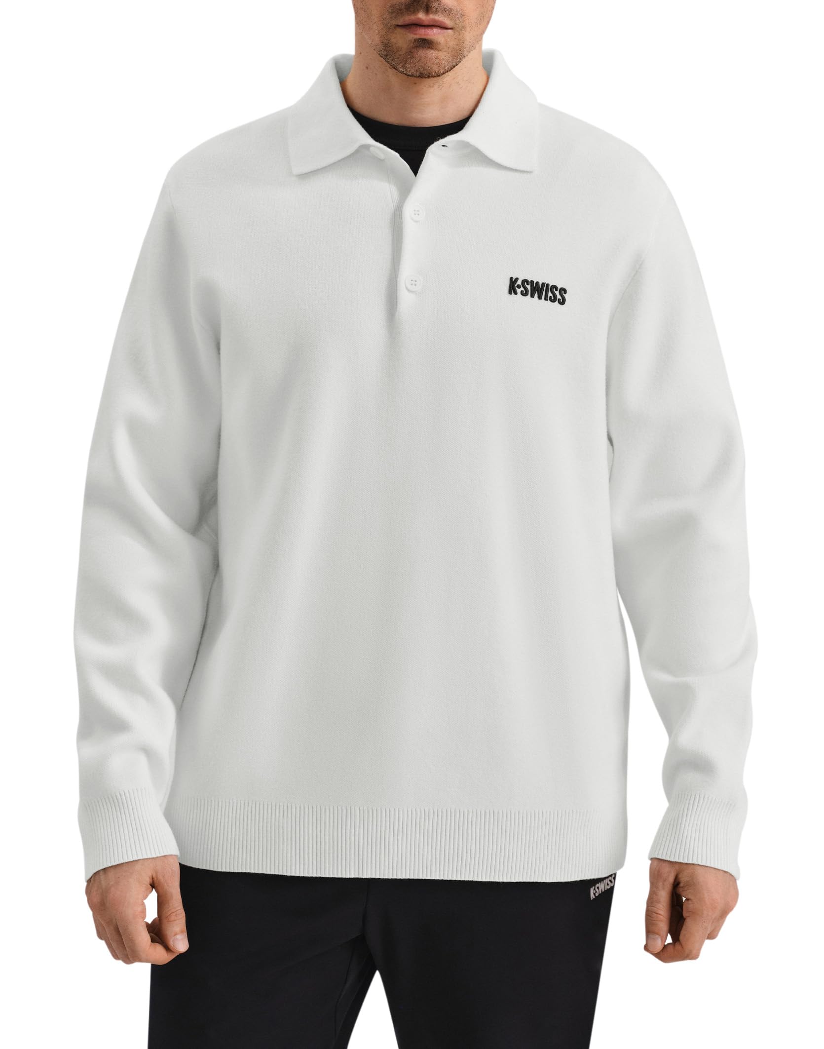 K-Swiss Men's Knit Polo Shirts - Long Sleeve Polo Sweaters Shirt Classic Collared Button Casual Work Golf
