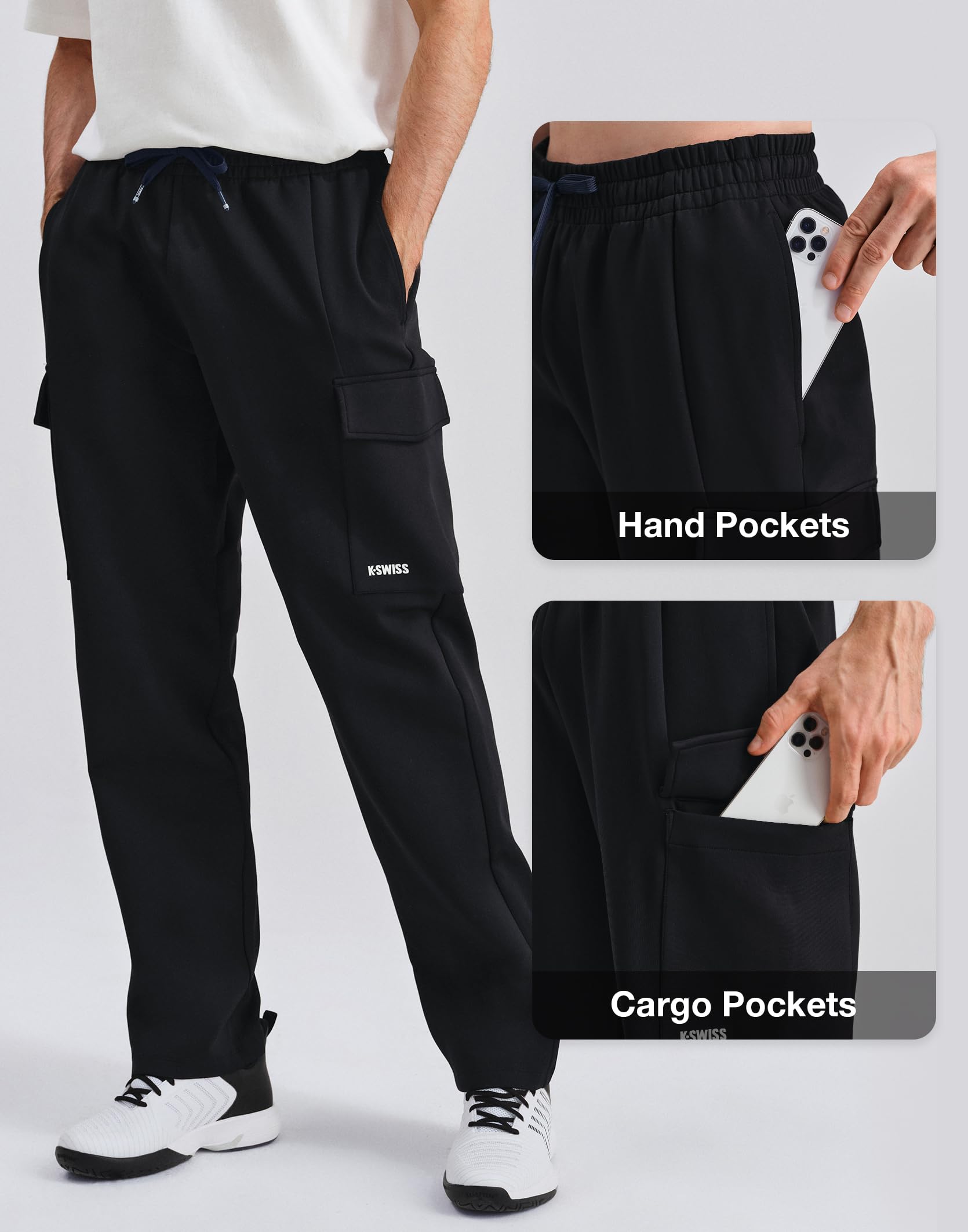 K-Swiss Mens Cargo Pants - Relaxed Fit Open Bottom Tapered Pants Sweatpants with Drawstring for Casual Lounge Outdoor - Image 4
