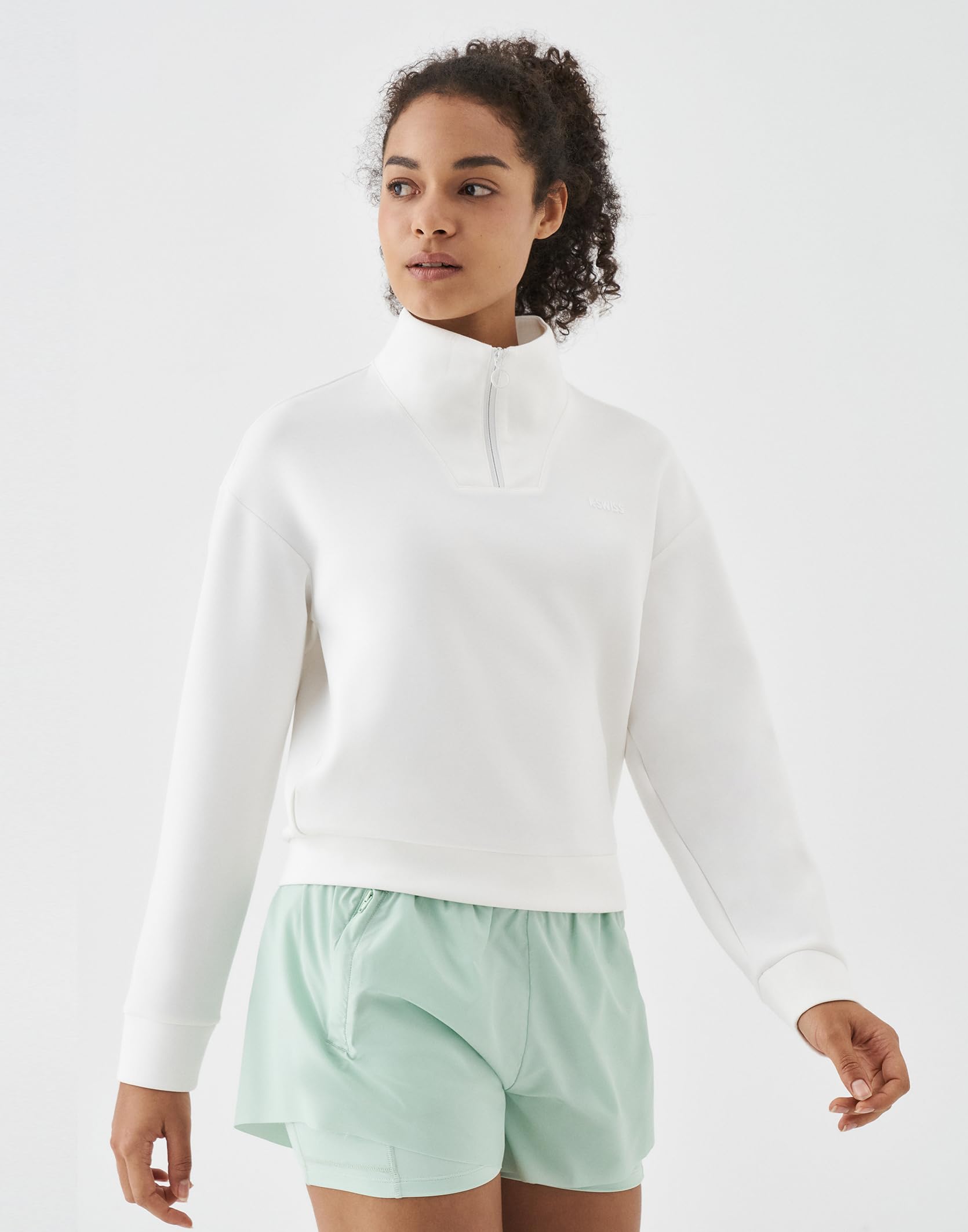 K-Swiss Quarter Zip Sweatshirts for Women, Long Sleeve Pullover Hoodies with Pockets, Mock Neck Crop Tops Spring Outfits - Image 2