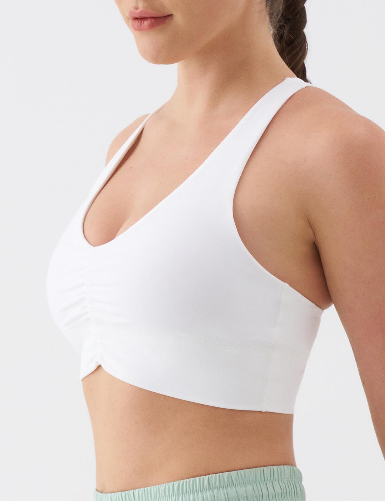 K-Swiss Ruched Longline Sports Bras for Women - Racerback V Neck Padded Yoga Tank Wide Straps Crop Tops - Image 3