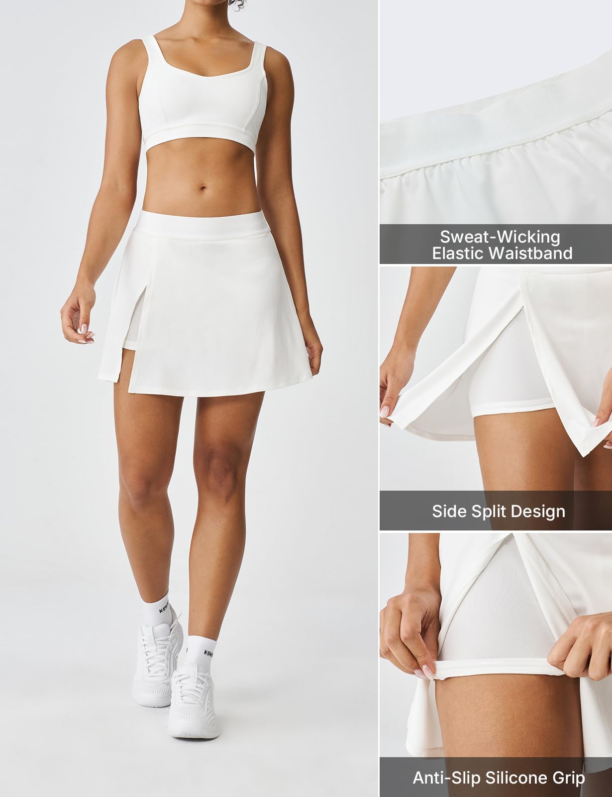 K-Swiss Skorts for Woman - Sweat Wicking Athletic Skirt with Short Side Split for Golf Pickleball Tennis Running Workout - Image 6