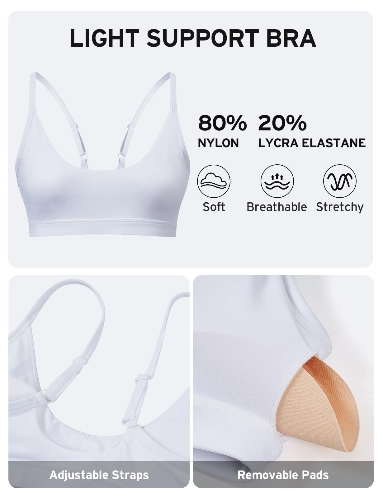 K-Swiss Sports Bras for Women - Light Impact Adjustable Thin Straps Wireless Padded Yoga Gym Workout Tops - Image 5