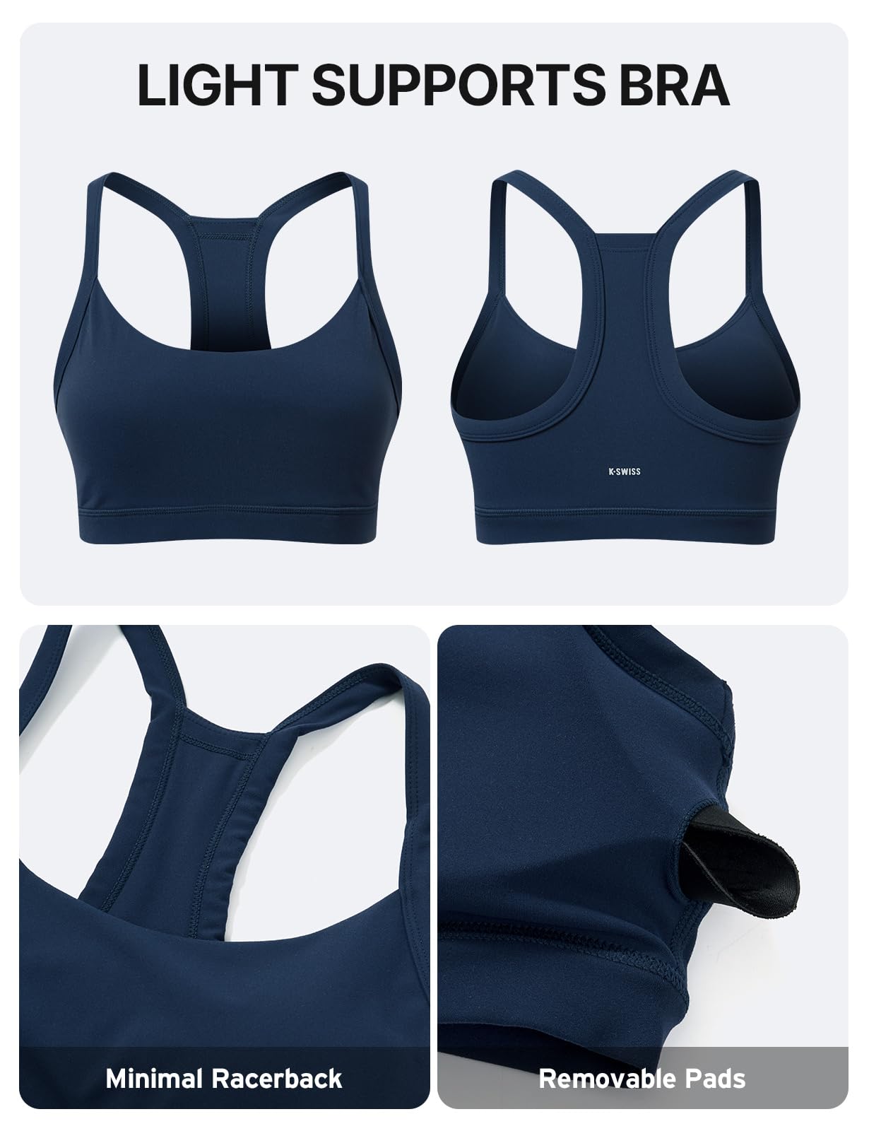 K-Swiss Sports Bras for Women - Thin Strappy Racerback Light Impact Yoga Tops - Image 5