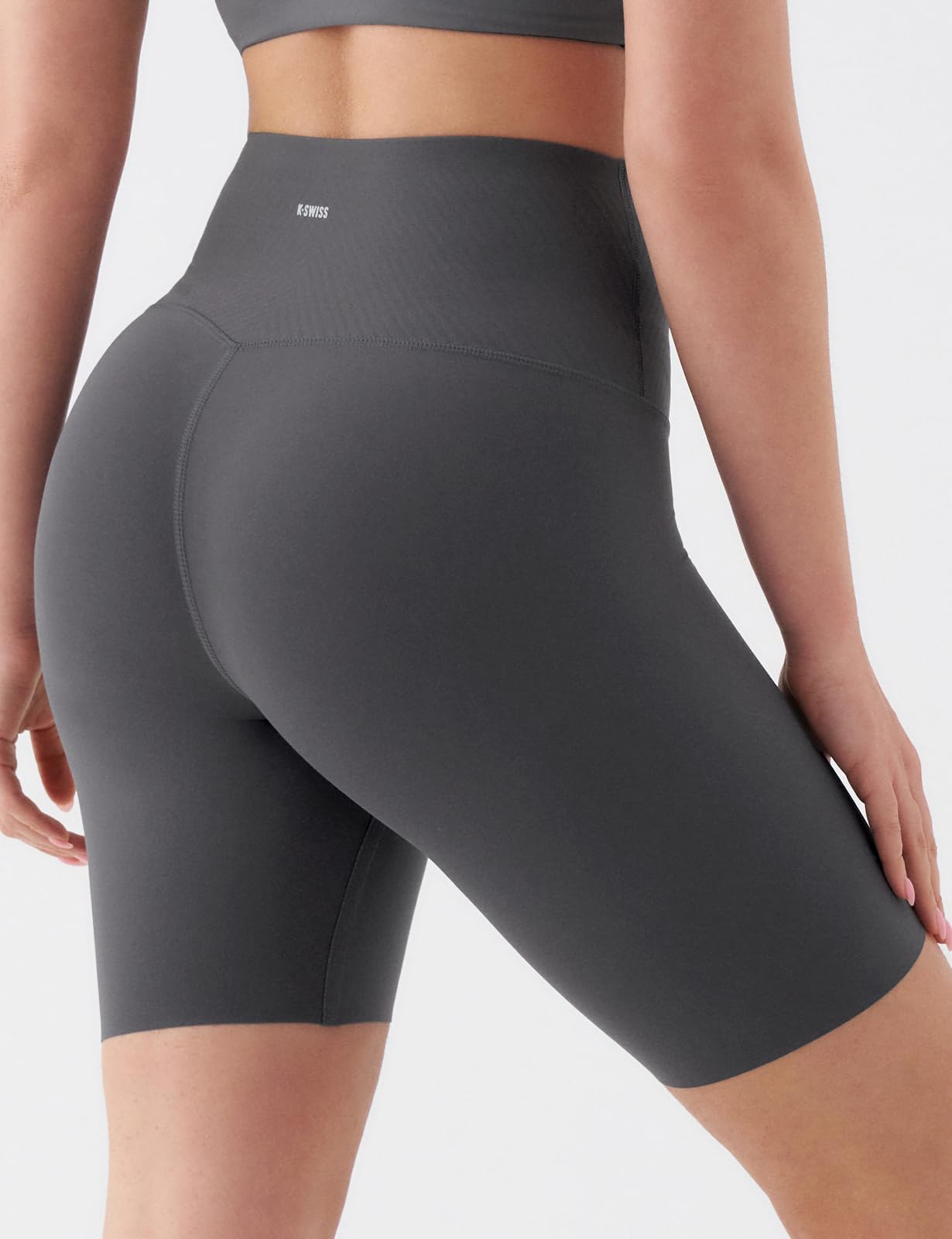 K-Swiss Women's 8" Biker Shorts - No Front Seam Compression Stretchy High Waist Workout Gym Running Shorts - Image 2