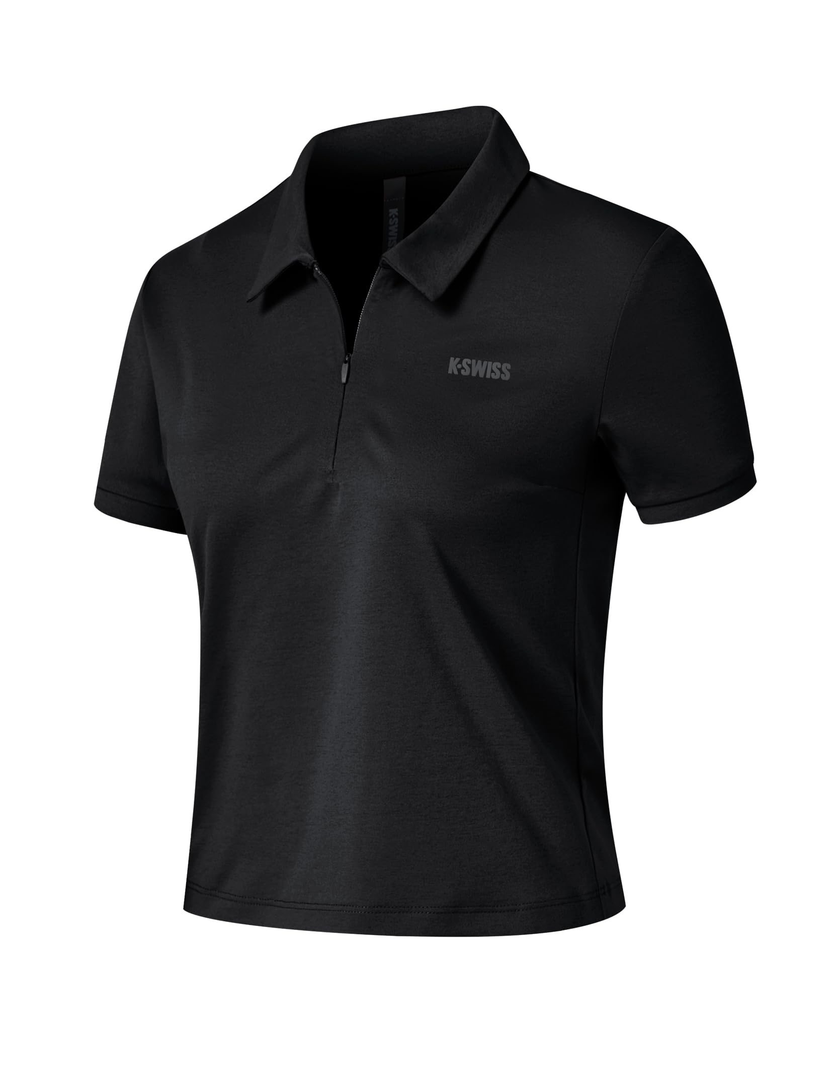 K-Swiss Women's Crop Golf Shirt - Short Sleeve with Zip Up Quick Dry Stretch Tennis Collared Polo Shirts for Women Tops
