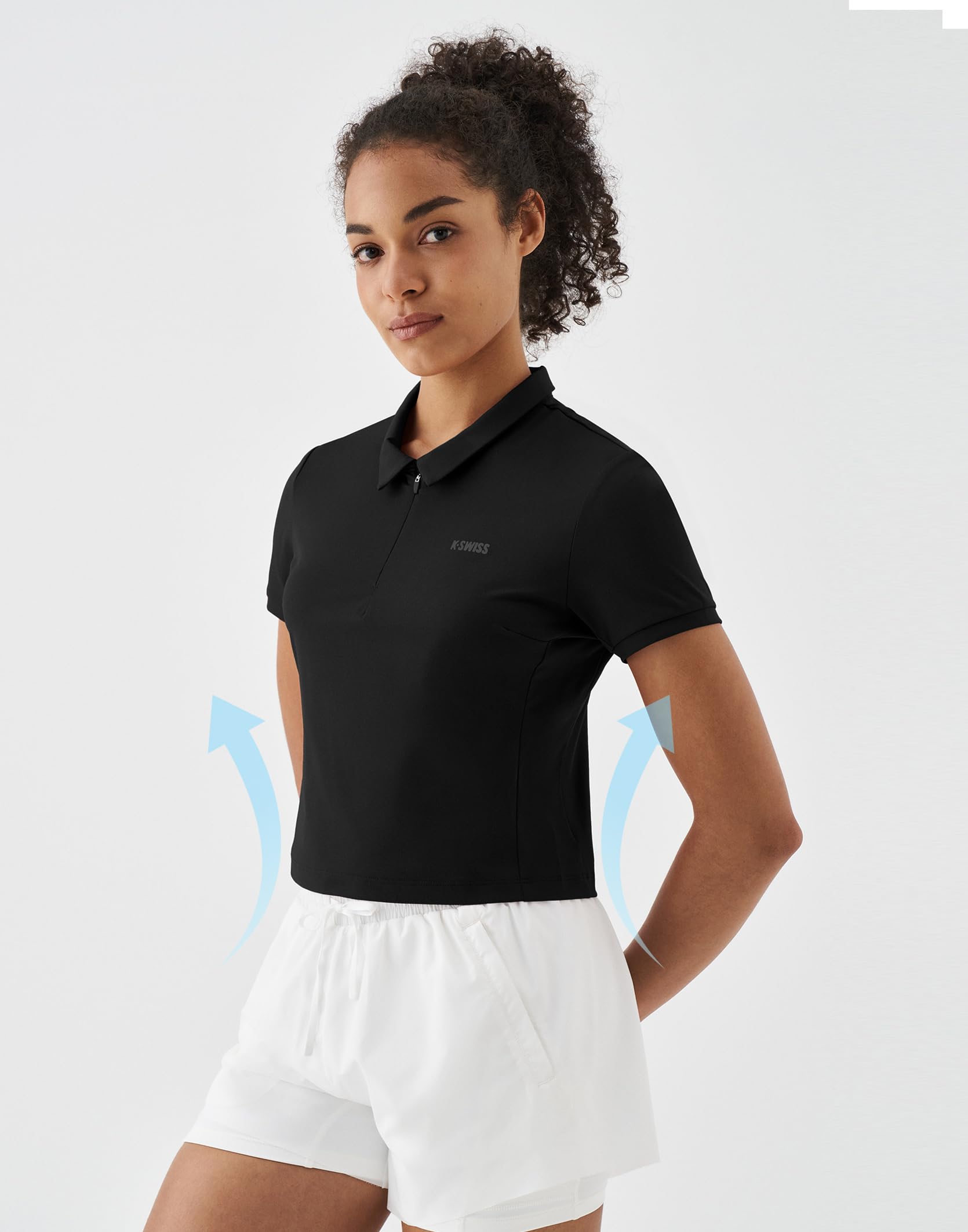 K-Swiss Women's Crop Golf Shirt - Short Sleeve with Zip Up Quick Dry Stretch Tennis Collared Polo Shirts for Women Tops - Image 2