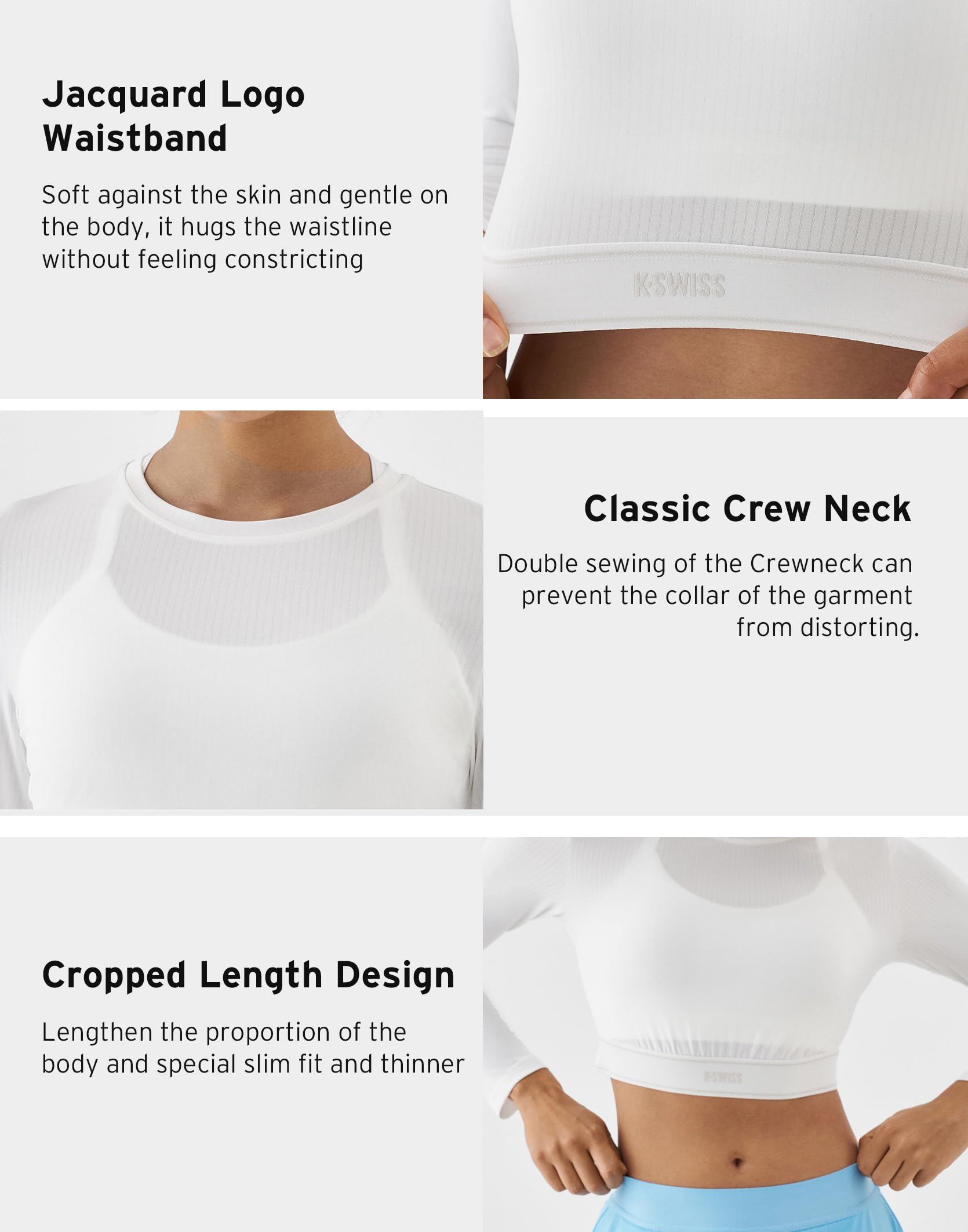 K-Swiss Women's Long Sleeve Crop Tops, Slim Fit Workout Shirts, Crew Neck Athletic Gym Yoga T-Shirts - Image 5