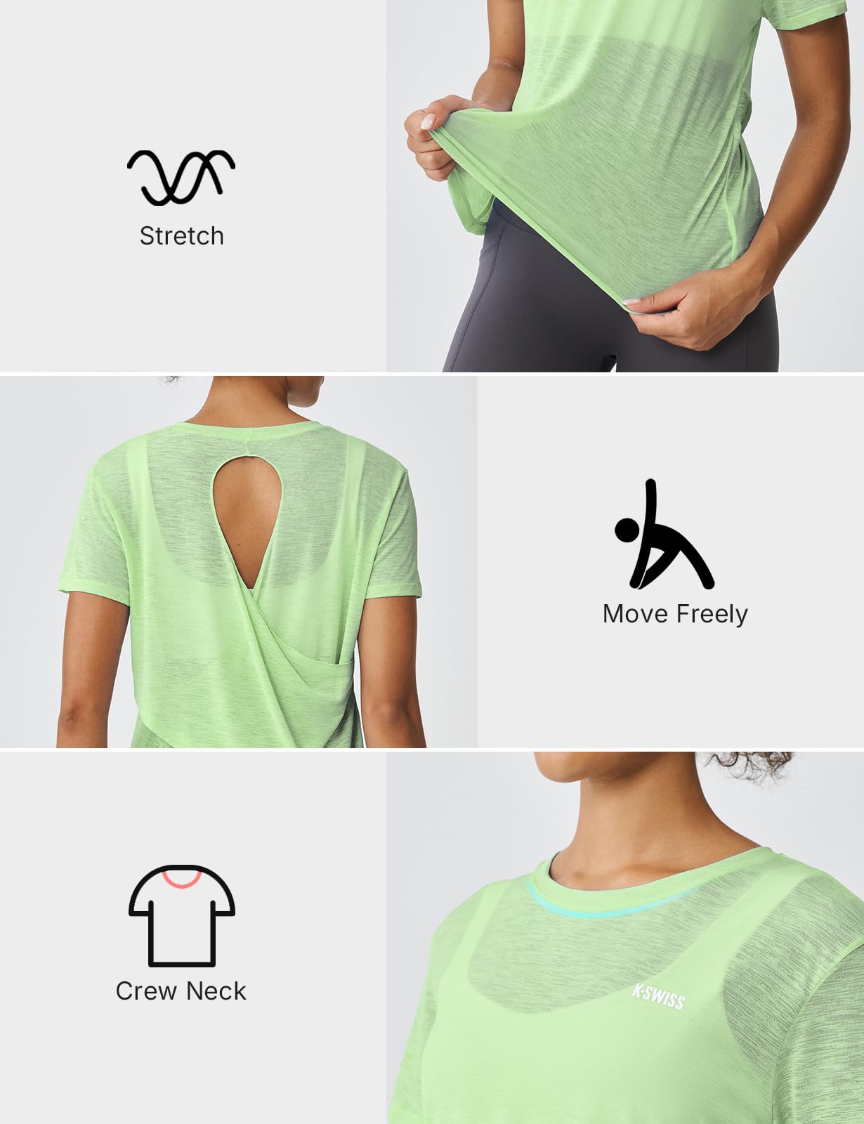K-Swiss Women's Open Back Workout Tops - Sheer Lightweight Yoga Athletic Gym Cover Up Loose Fit Shirt - Image 5