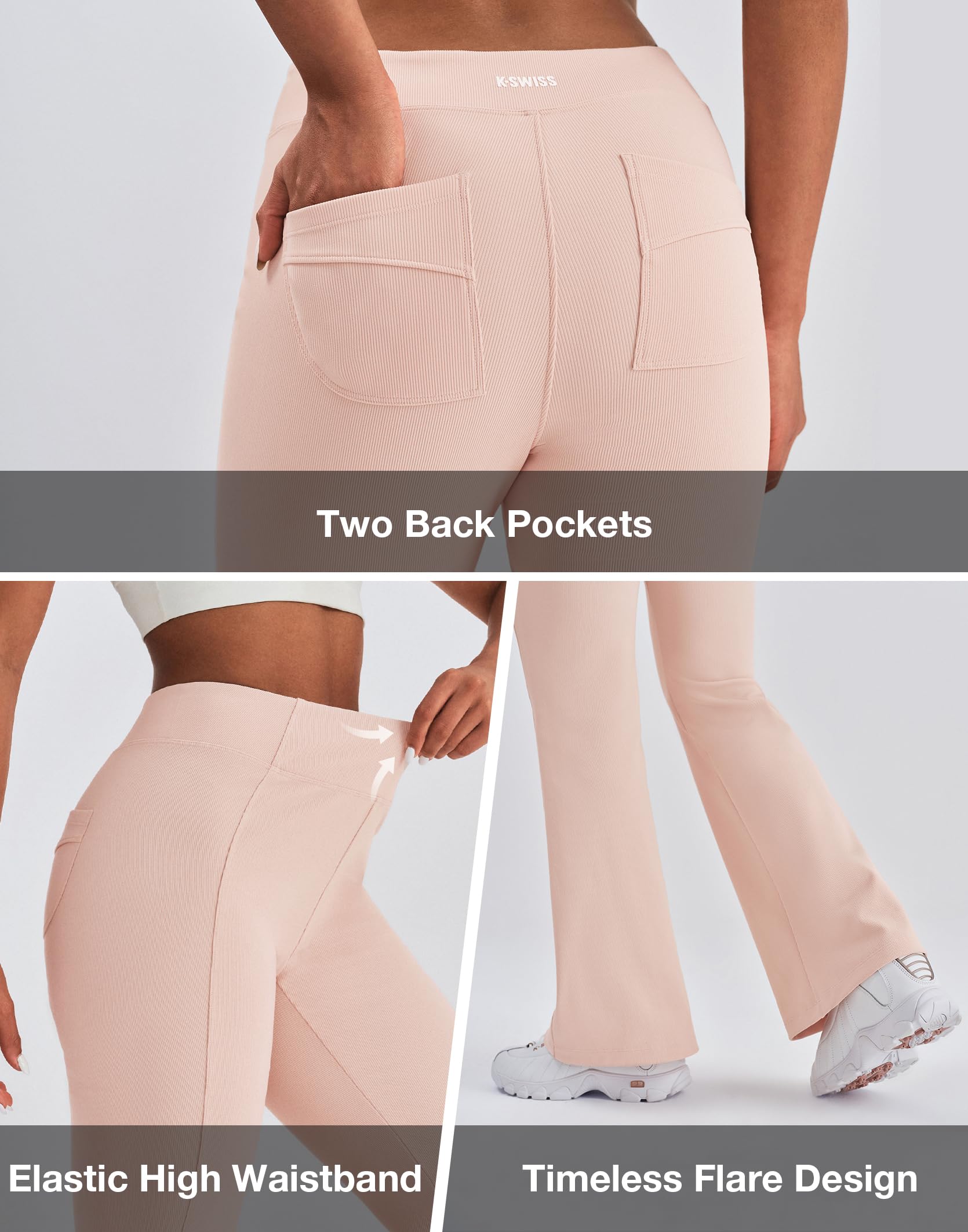 K-Swiss Women's Ribbed Flare Leggings - High Waisted Fleece Lined Bootcut Yoga Pants with Pockets for Lounge Work Casual - Image 6