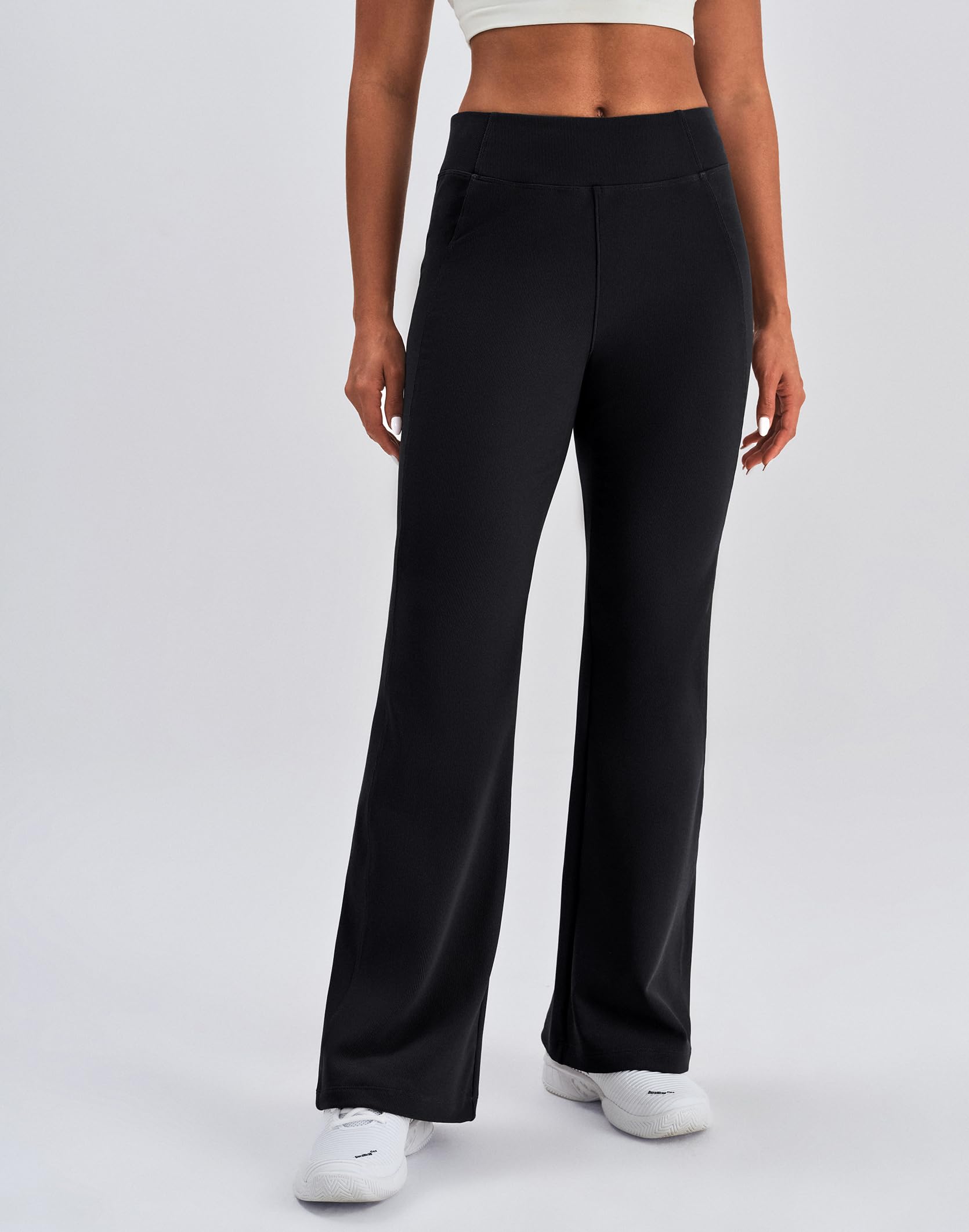 K-Swiss Women's Ribbed Flare Leggings - High Waisted Fleece Lined Bootcut Yoga Pants with Pockets for Lounge Work Casual - Image 3