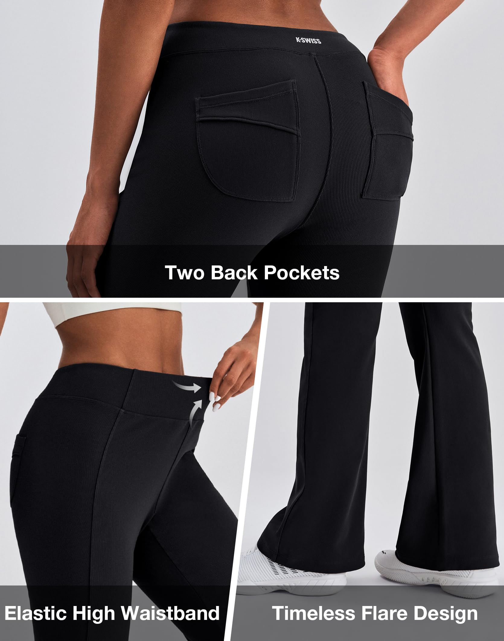 K-Swiss Women's Ribbed Flare Leggings - High Waisted Fleece Lined Bootcut Yoga Pants with Pockets for Lounge Work Casual - Image 6