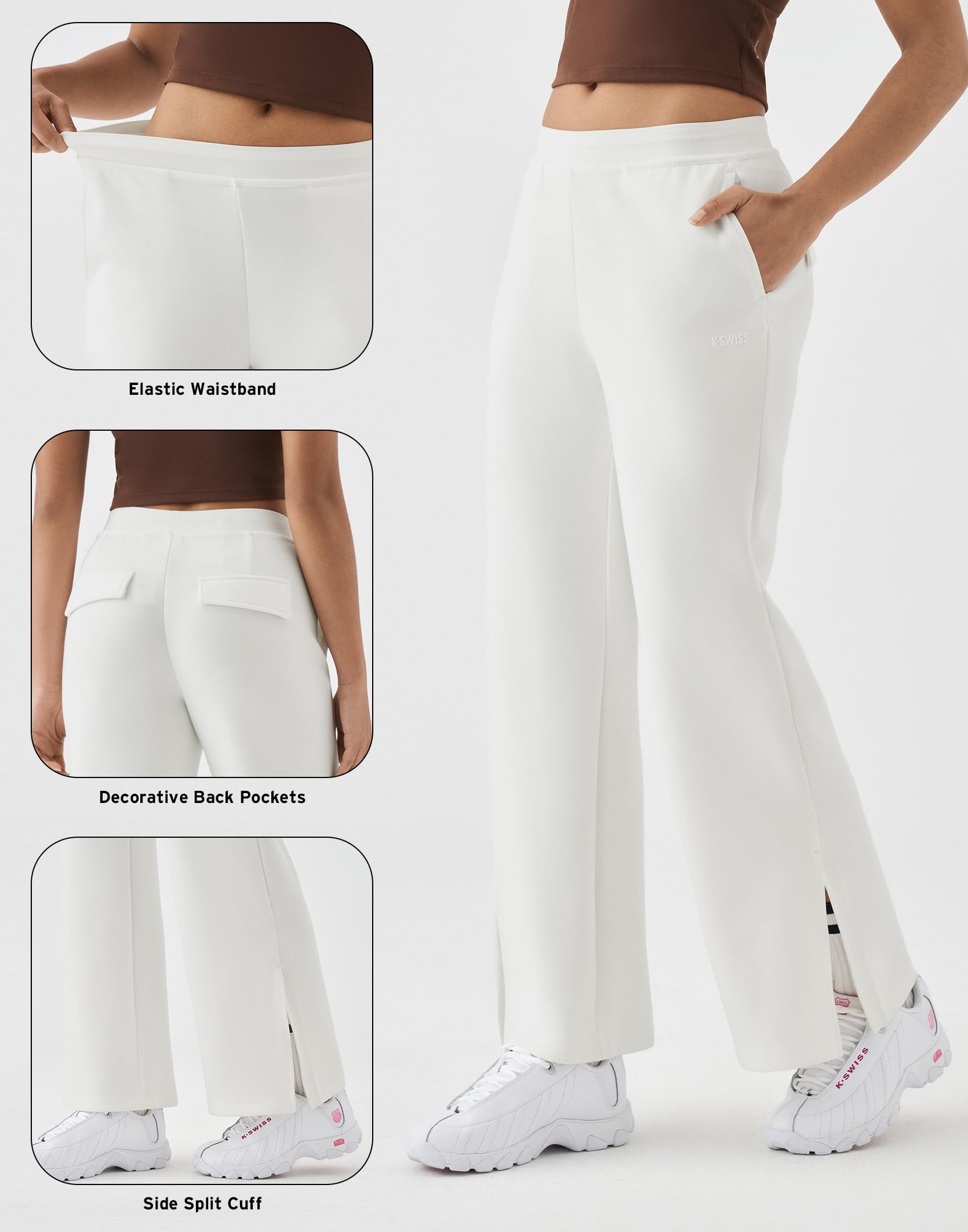 K-Swiss Women's Sweatpants Wide Leg - High Waisted Pants with Pockets Modal Casual Lounge Travel Long Pants - Image 5