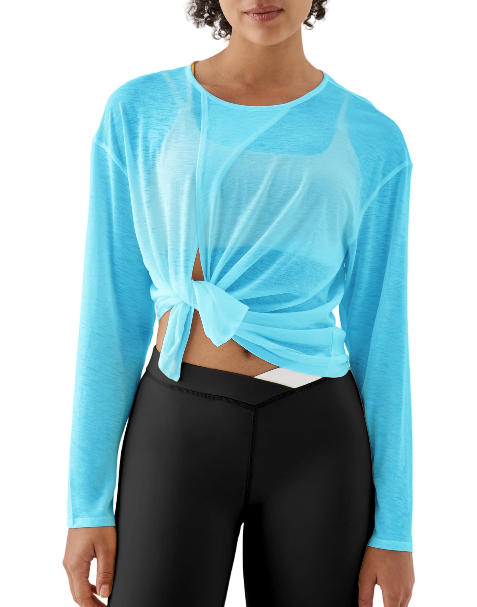 K-Swiss Women's Wrap Tie Top - Long Sleeve Self Tie Tops - Relax Fit Crew Neck Workout Tops for Pilates Yoga Gym