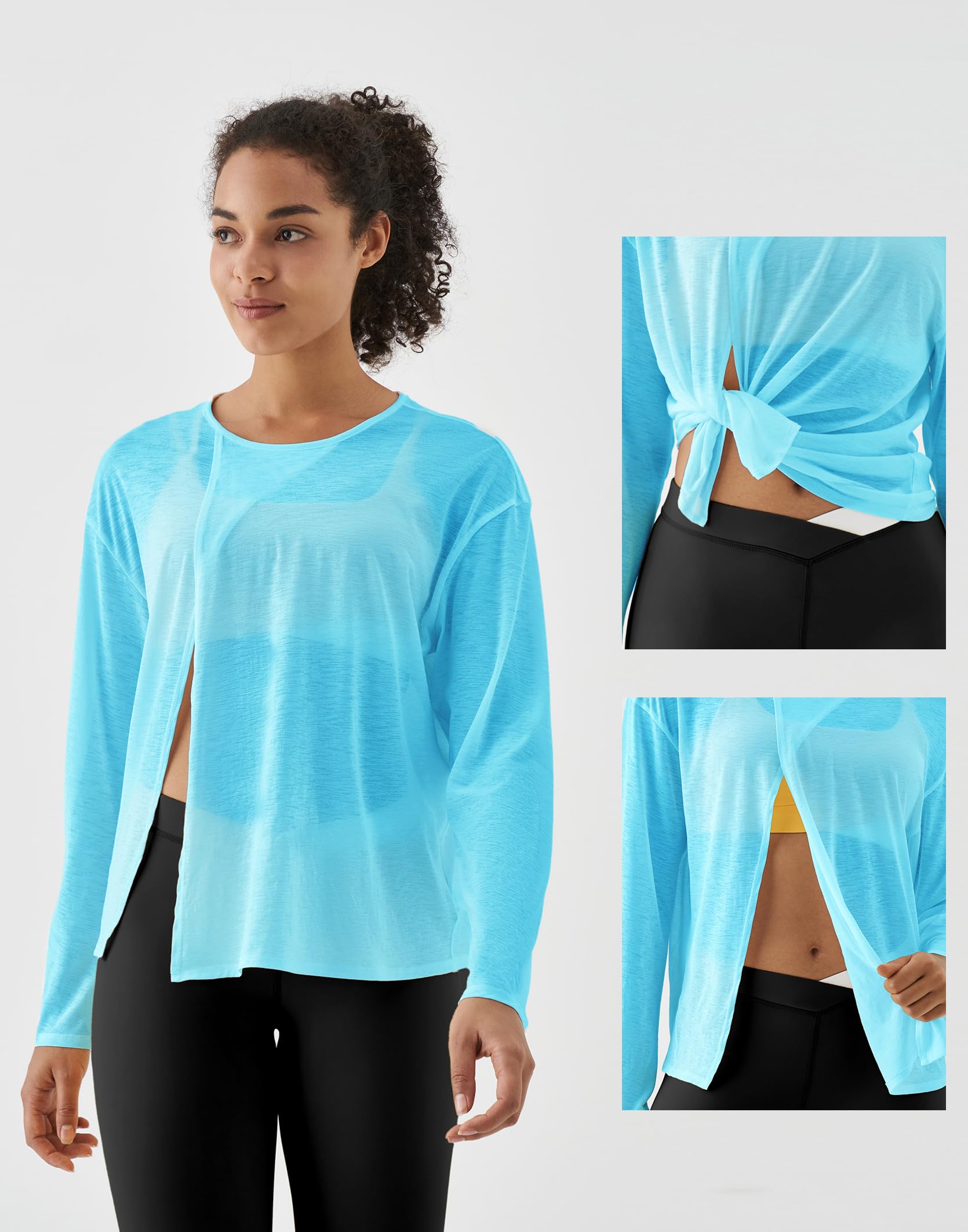 K-Swiss Women's Wrap Tie Top - Long Sleeve Self Tie Tops - Relax Fit Crew Neck Workout Tops for Pilates Yoga Gym - Image 4