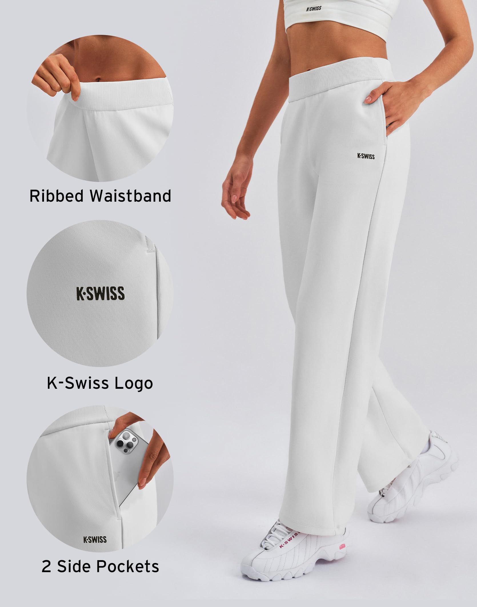 K-Swiss Womens Wide Leg Sweatpants - High Waisted Pants with Pockets for Casual Lounge Travel 30" - Image 4